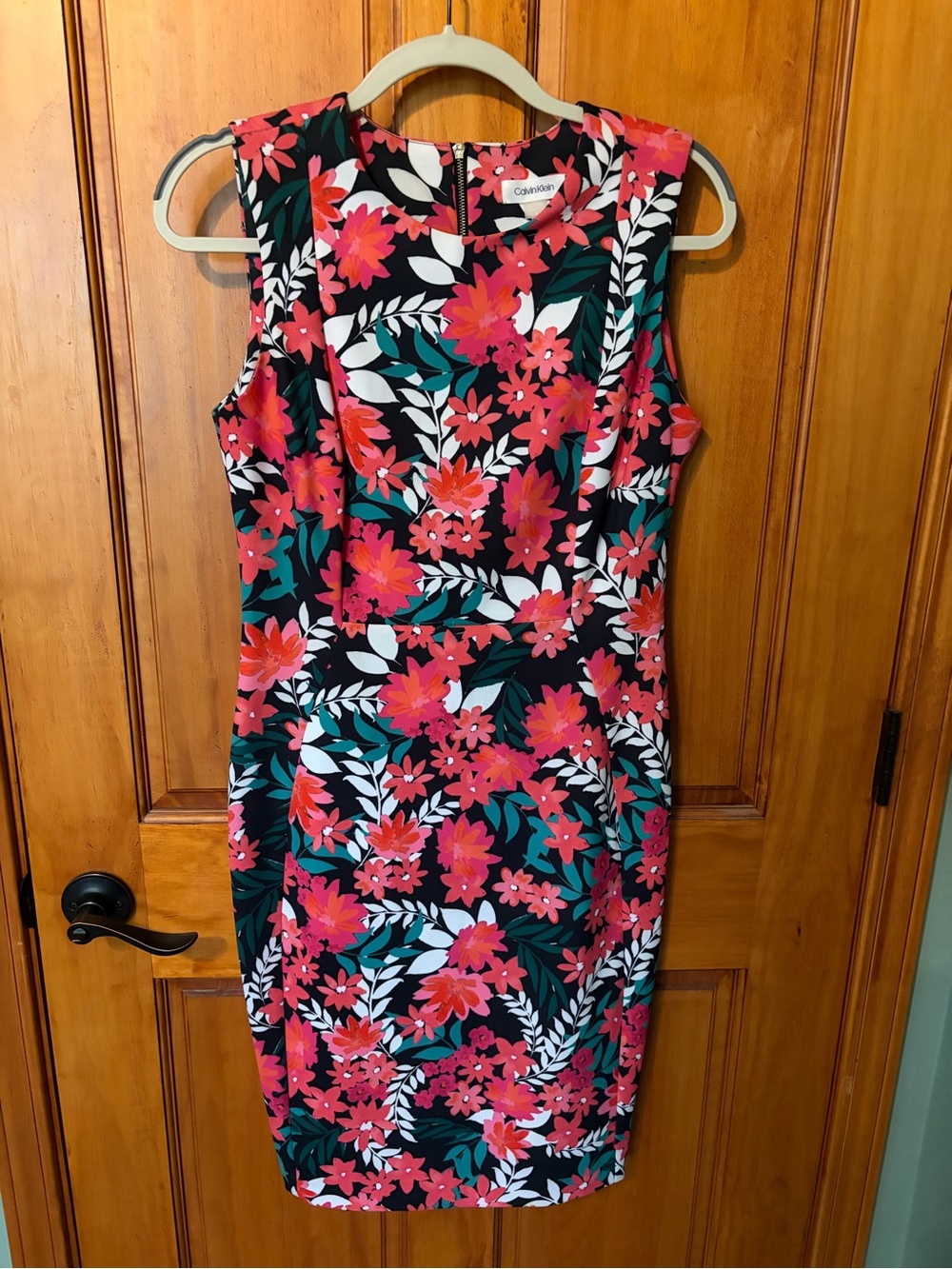 Calvin Klein Black Sheath Dress with Pink Floral Print